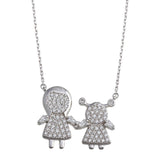 Sterling Silver Rhodium Plated CZ Girl and Mom Family Necklace