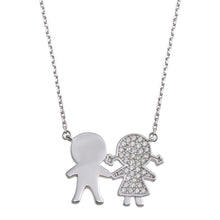 Load image into Gallery viewer, Sterling Silver Rhodium Plated CZ Girl and Boy Family Necklace - silverdepot