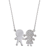 Sterling Silver Rhodium Plated CZ Girl and Boy Family Necklace
