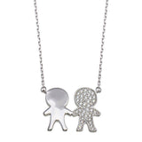 Sterling Silver Rhodium Plated CZ Boys Family Necklace