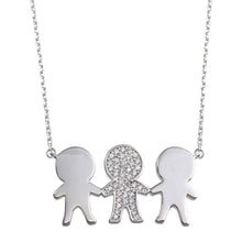 Load image into Gallery viewer, Sterling Silver Rhodium Plated CZ 3 Boys Family Necklace - silverdepot