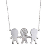 Sterling Silver Rhodium Plated CZ 3 Boys Family Necklace