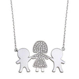 Sterling Silver Rhodium Plated CZ 2 Boys and Mom Family Necklace