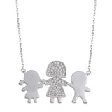Sterling Silver Rhodium Plated CZ Boy, Girl and Mom Family Necklace