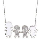 Sterling Silver Rhodium Plated CZ 2 Boys, Girl and Mom Family Necklace