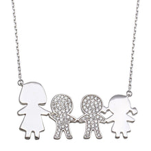 Load image into Gallery viewer, Sterling Silver Rhodium Plated CZ 2 Girls, Boy and Mom Family Necklace - silverdepot