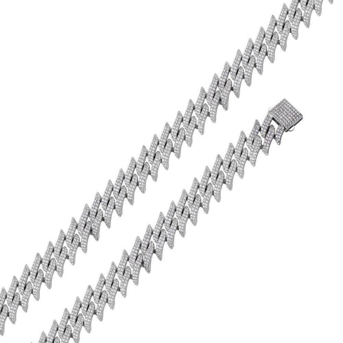 Sterling Silver Rhodium Plated CZ Encrusted Spike Barbed Wire Hip Hop Chain Width-17.9mm, Length-22inches, Weight-181.1grams