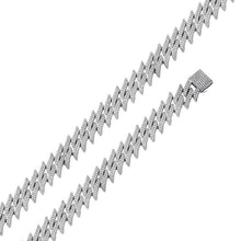 Load image into Gallery viewer, Sterling Silver Rhodium Plated CZ Encrusted Spike Barbed Wire Hip Hop Chain Width-17.9mm, Length-22inches, Weight-181.1grams