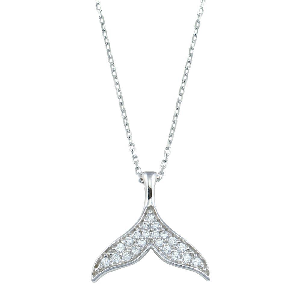 Sterling Silver Rhodium Plated Fishtail CZ Necklace