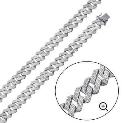 Sterling Silver Rhodium Plated CZ Encrusted Square Miami Cuban Link Hip Hop Chain Width-17mm