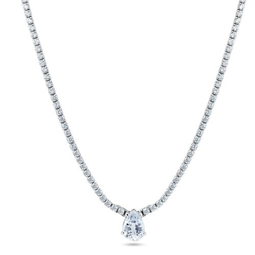 Sterling Silver Rhodium Plated Teardrop Centered Tennis CZ Necklace