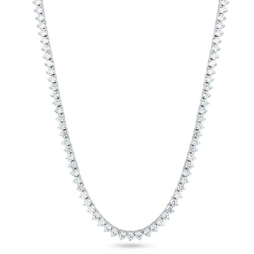 Sterling Silver Rhodium Plated Round CZ Prong Set Tennis Necklace