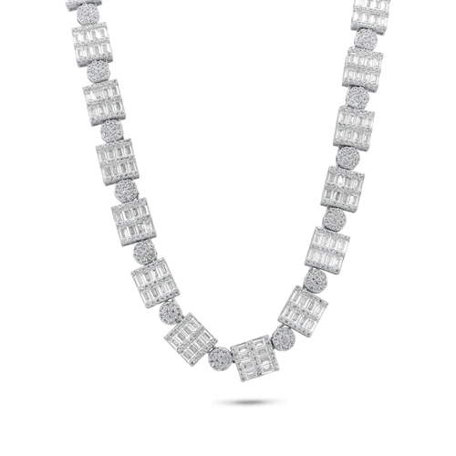 Sterling Silver Rhodium Plated 9.2mm Baguette And CZ Stone Encrusted Necklace