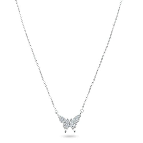 Sterling Silver Rhodium Plated CZ Butterfly Necklace