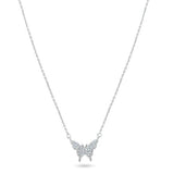 Sterling Silver Rhodium Plated CZ Butterfly Necklace