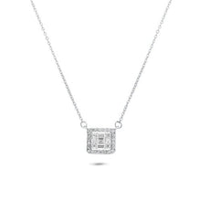 Load image into Gallery viewer, Sterling Silver Rhodium Plated Round Baguette CZ Square Necklace