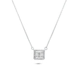 Sterling Silver Rhodium Plated Round Baguette CZ Square Necklace