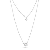 Sterling Silver Rhodium Plated Double Chain Open Sun Smiley Necklace