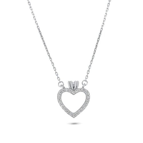 Sterling Silver Rhodium Plated Heart CZ Necklace