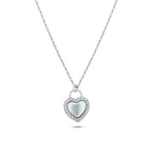 Load image into Gallery viewer, Sterling Silver Rhodium Plated Heart CZ Mother of Pearl Necklace