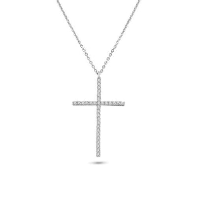 Sterling Silver Rhodium Plated Cross CZ Necklace