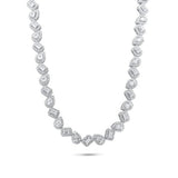 Sterling Silver Rhodium Plated Teardrop and Baguette CZ Stone Encrusted 7.4mm Adjustable Tennis Necklace