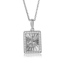 Load image into Gallery viewer, Sterling Silver Rhodium Plated Rectangle CZ Jesus Medallion with Chain