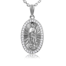 Load image into Gallery viewer, Sterling Silver Rhodium Plated Oval CZ Frame Medallion with Chain
