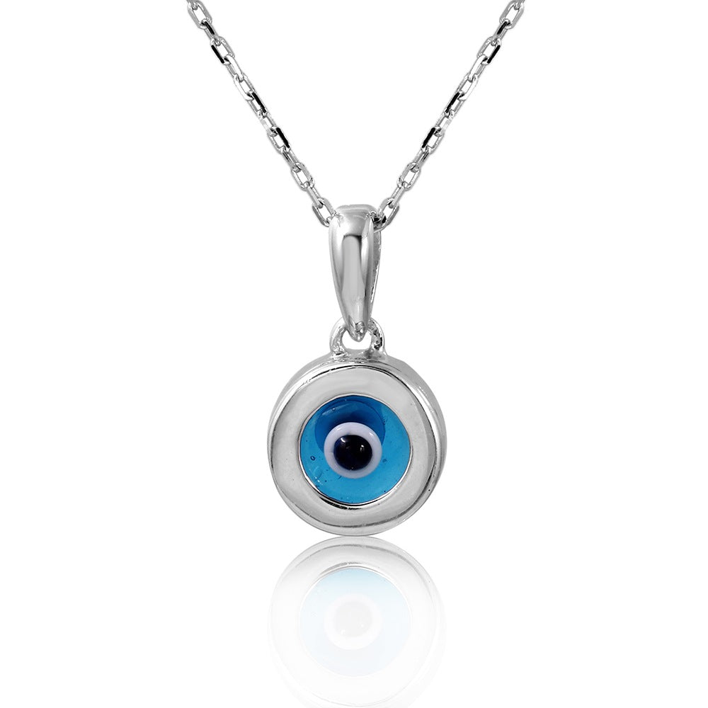 Sterling Silver Rhodium Plated Round Evil Eye Necklace