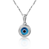 Sterling Silver Rhodium Plated Round Evil Eye Necklace
