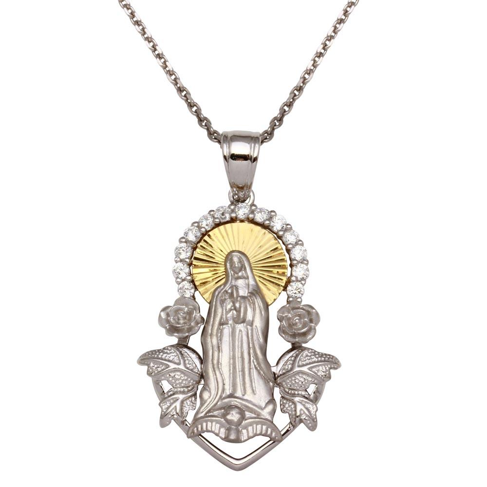 Sterling Silver Two-Toned Virgin Mary Pendant Necklace