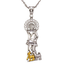 Load image into Gallery viewer, Sterling Silver Two-Toned Saint Lazarus Pendant Necklace with CZ
