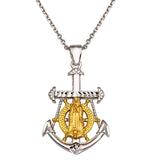 Sterling Silver Two-Toned Virgin Mary Anchor Pendant Necklace