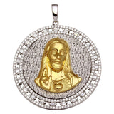 Sterling Silver Two-Toned Round Jesus Pendant Necklace Pendant