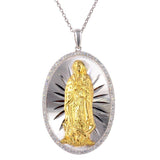 Sterling Silver Large Two-Toned Virgin Mary Medallion Necklace with CZ Necklace