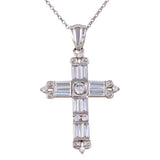 Sterling Silver Rhodium Plated CZ Cross Necklace