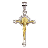 Sterling Silver Two-Toned Crucifix Pendant with CZ Pendant