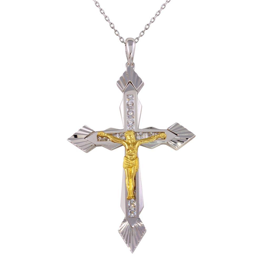 Sterling Silver Two-Toned CZ Crucifix Necklace
