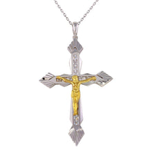 Load image into Gallery viewer, Sterling Silver Two-Toned CZ Crucifix Necklace