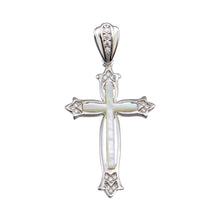 Load image into Gallery viewer, Sterling Silver Rhodium Plated MOP CZ Fleury Cross Pendant