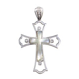 Sterling Silver Rhodium Plated MOP CZ Cross Pendant