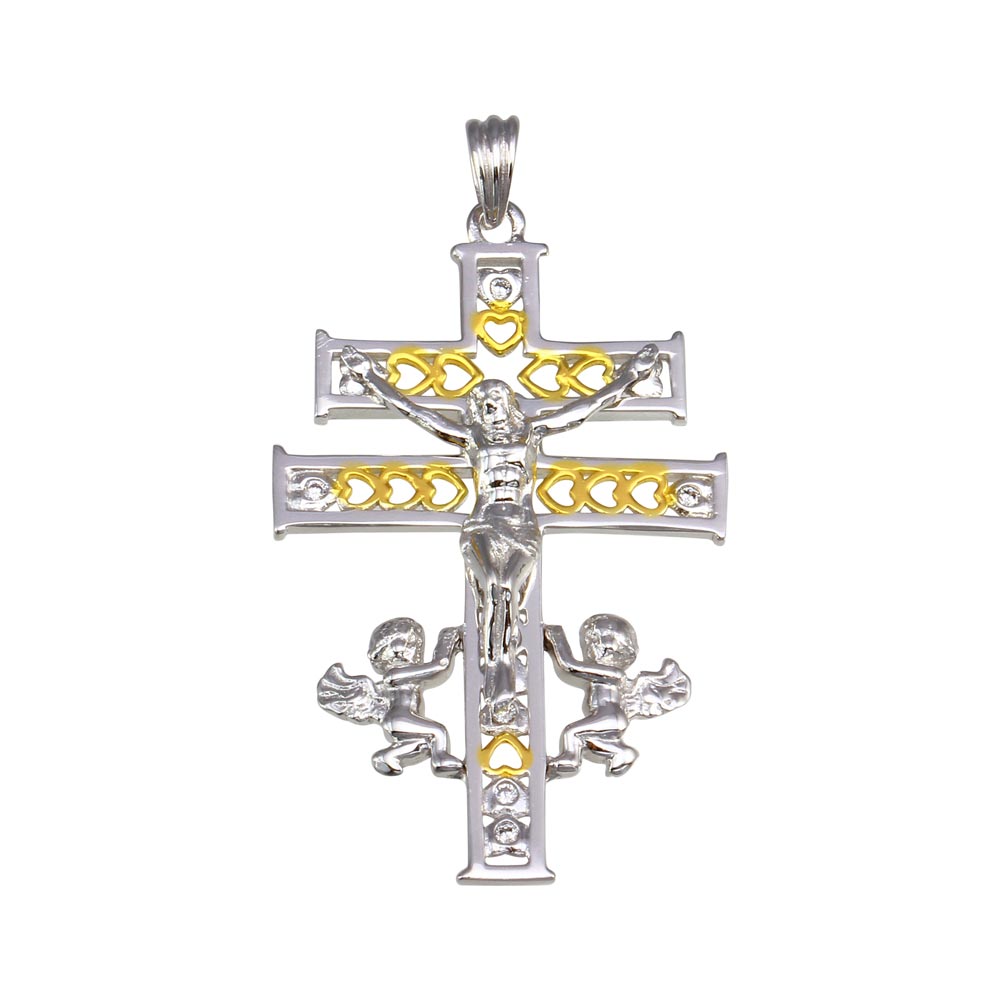 Sterling Silver Two Toned Plated Patriarchal Cross Pendant