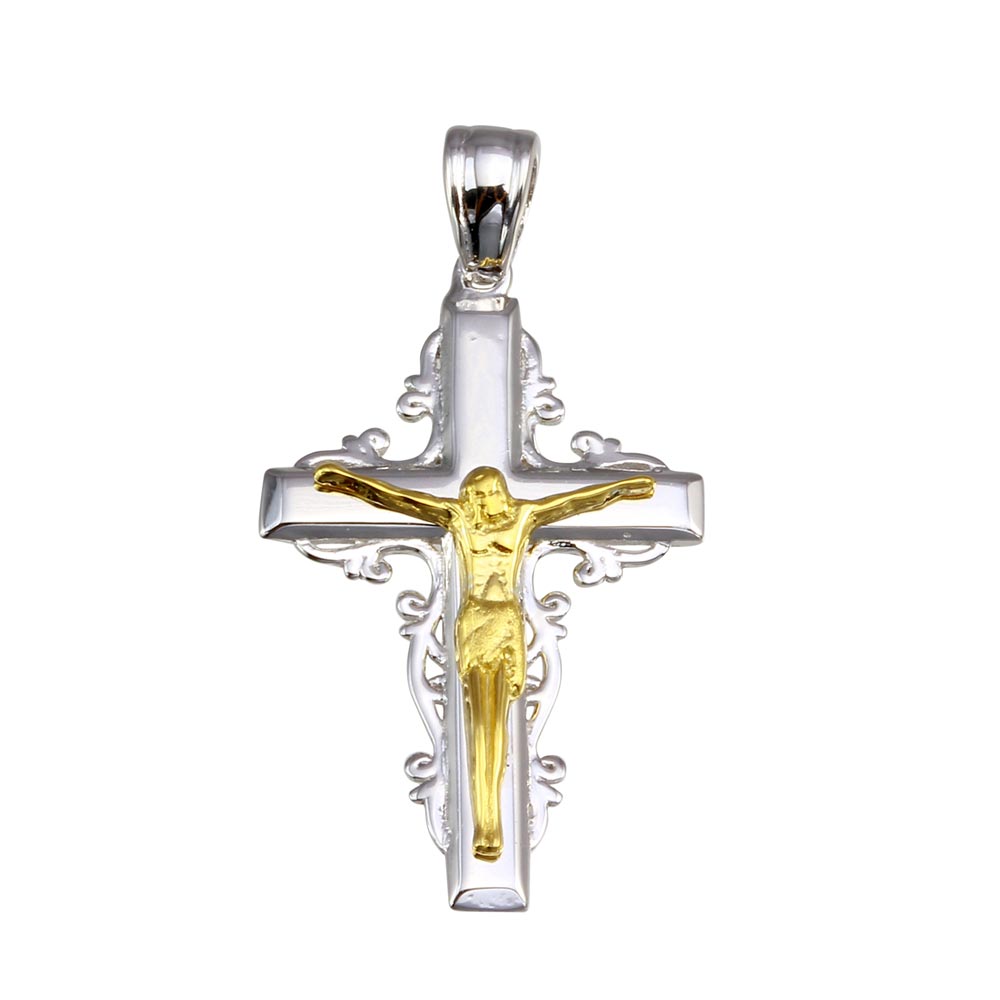 Sterling Silver Two Toned Plated Cross Pendant