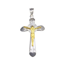 Load image into Gallery viewer, Sterling Silver Two Toned Plated Heart Edge CrossPendant