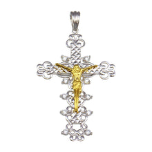 Load image into Gallery viewer, Sterling Silver Two Toned Plated CZ Cross Pendant