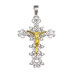 Sterling Silver Two Toned Plated CZ Cross Pendant