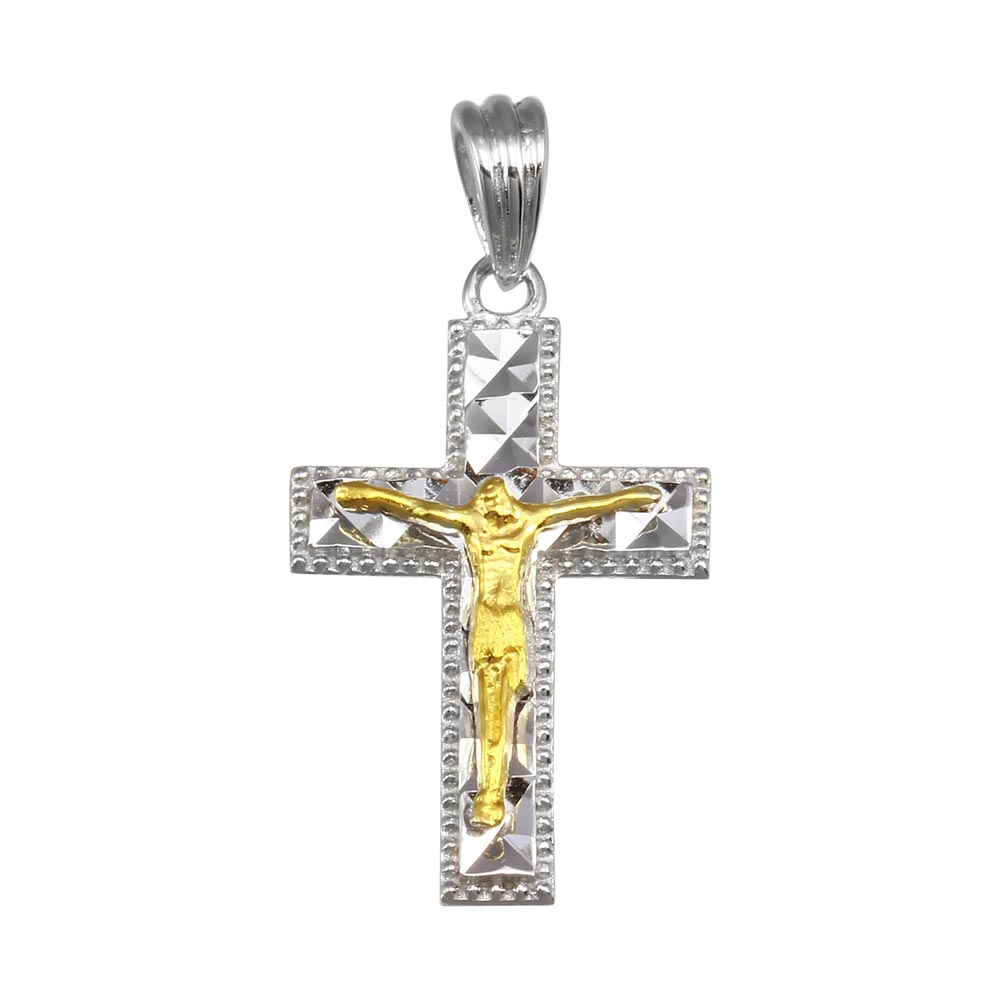 Sterling Silver Two Toned Plated DC Crucifix Cross Pendant