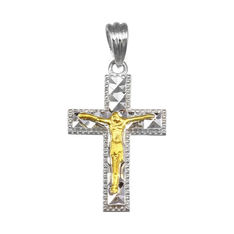 Sterling Silver Two Toned Plated DC Crucifix Cross Pendant