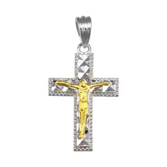 Sterling Silver Two Toned Plated DC Crucifix Cross Pendant