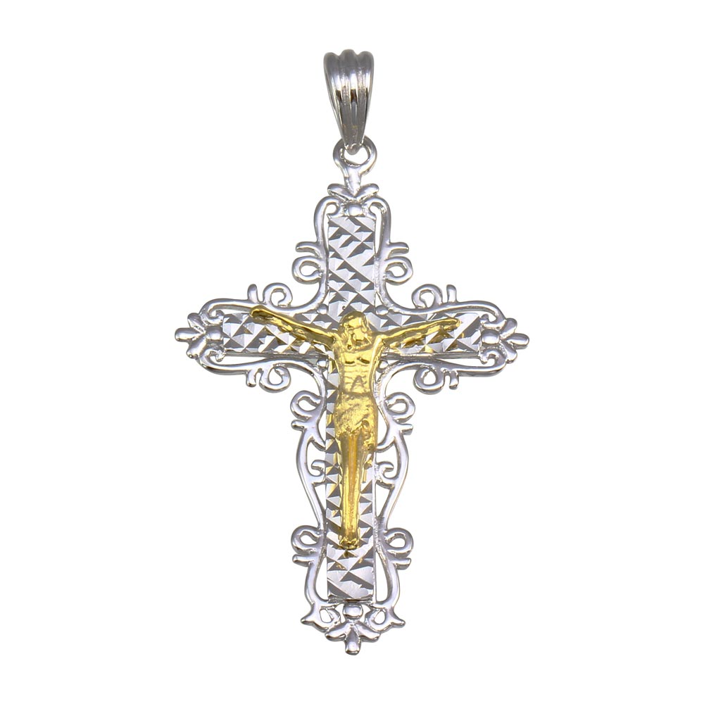 Sterling Silver Two Toned Plated Crucifix Cross Pendant